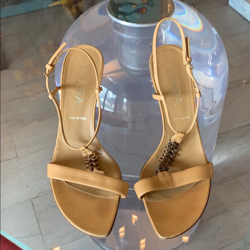 Prada Nude Leather Heels size 40.5 Ankle Straps